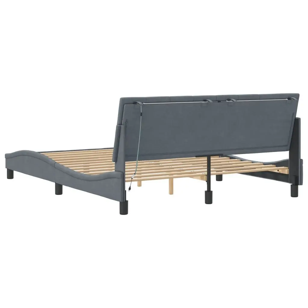 Queen Bed Frame LED Grey Velvet 152 x 203 cm Modern Furniture