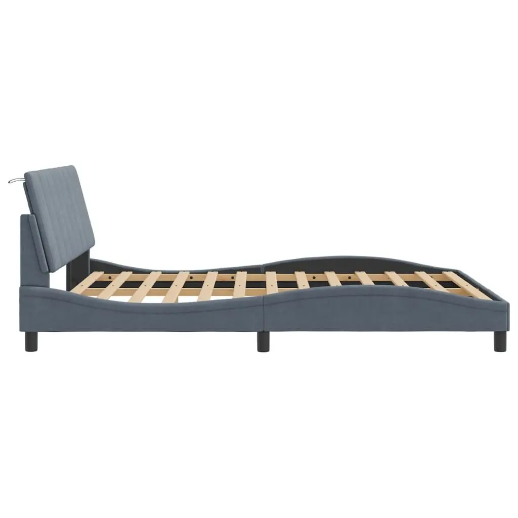 Queen Bed Frame LED Grey Velvet 152 x 203 cm Modern Furniture