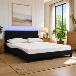 Black Velvet Queen Bed Frame with LED Lights 152x203 cm