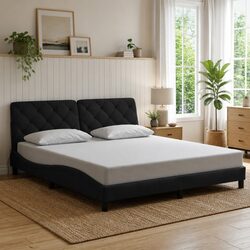 Black Velvet Bed Frame with LED Lights and Pillow 180x200 cm