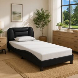 Black Bed Frame with LED Headboard Support 90x190 cm