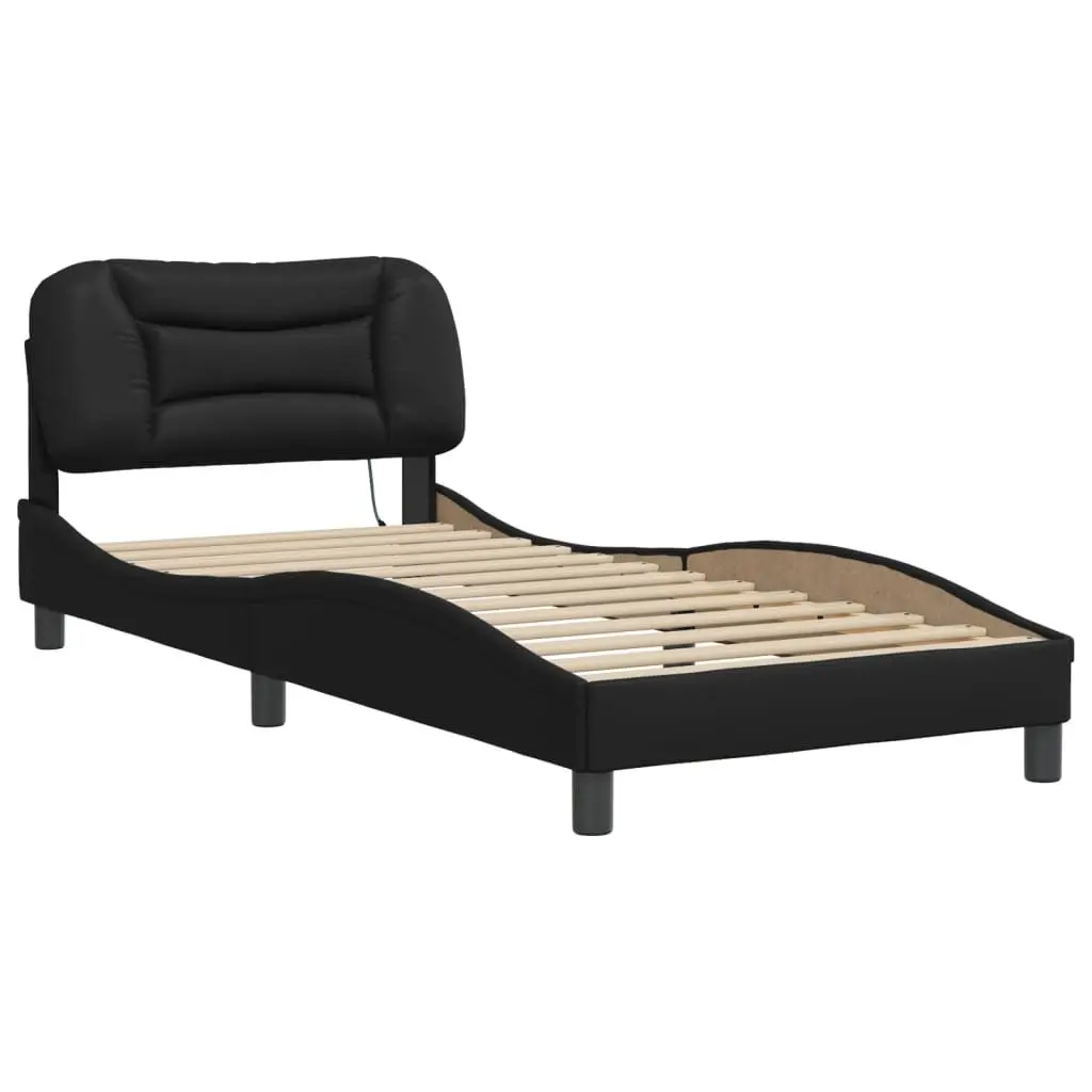 Bed Frame with LED Lights Padded Headboard 90x190 cm Black