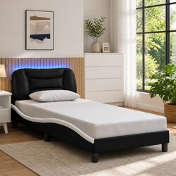 Black and White Faux Leather Bed Frame with LED Lighting