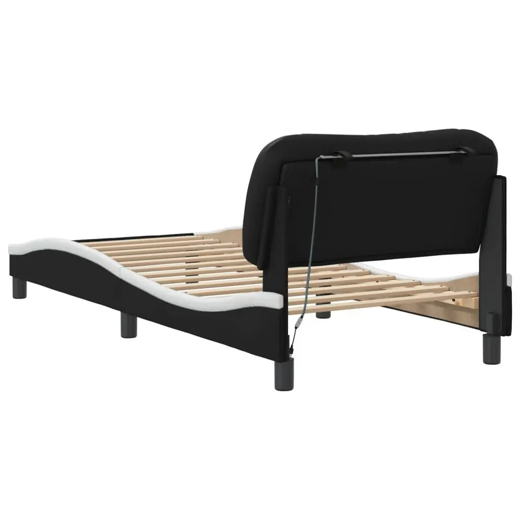 Bed Frame with LED Lights Faux Leather Slatted Base 90 x 190 cm Black White