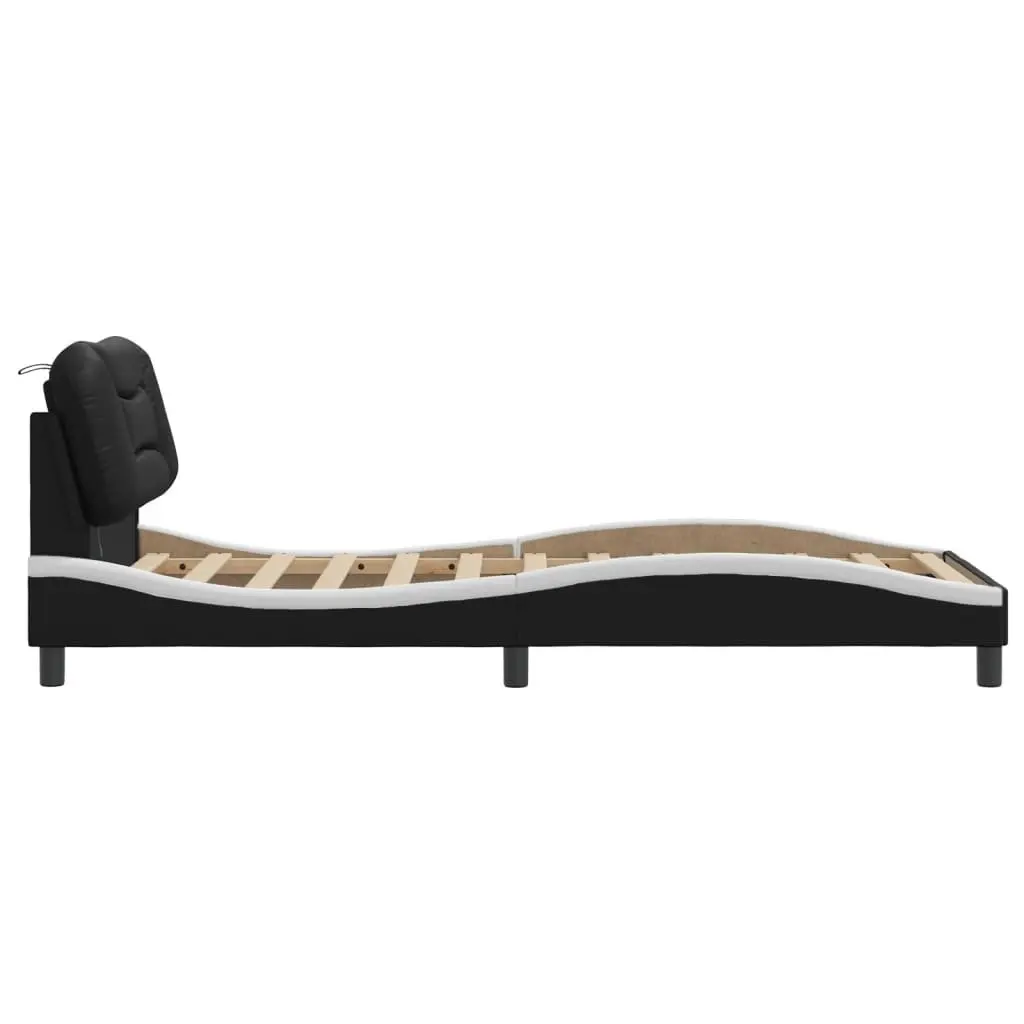 Bed Frame with LED Lights Faux Leather Slatted Base 90 x 190 cm Black White