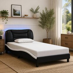 Faux Leather Bed Frame with LED Lights 107x203 cm