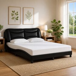 LED Bed Frame with Plywood Slats and Faux Leather 152x203 cm