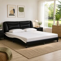 LED Light Bed Frame with Faux Leather Headboard 180x200 cm