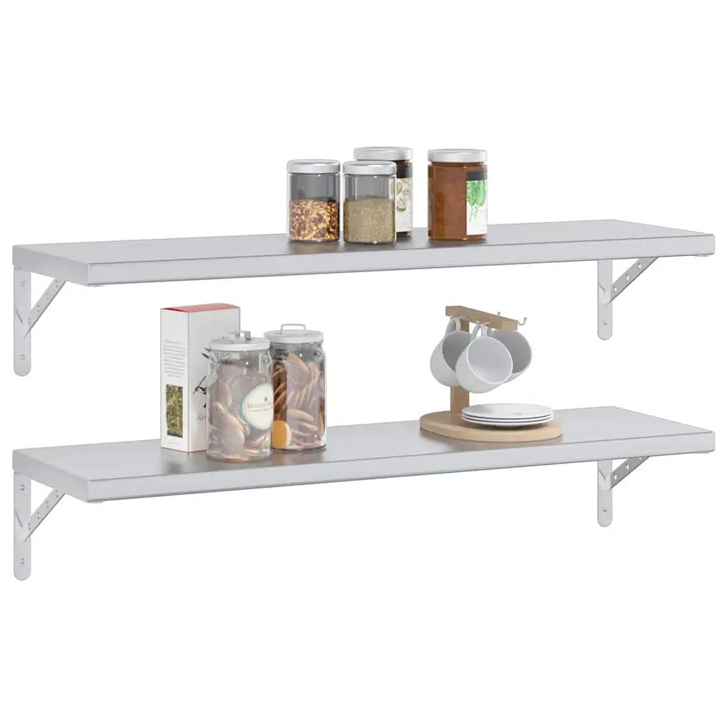 Stainless Steel Wall Shelves Floating Storage 100x30 cm Silver 2 Piece