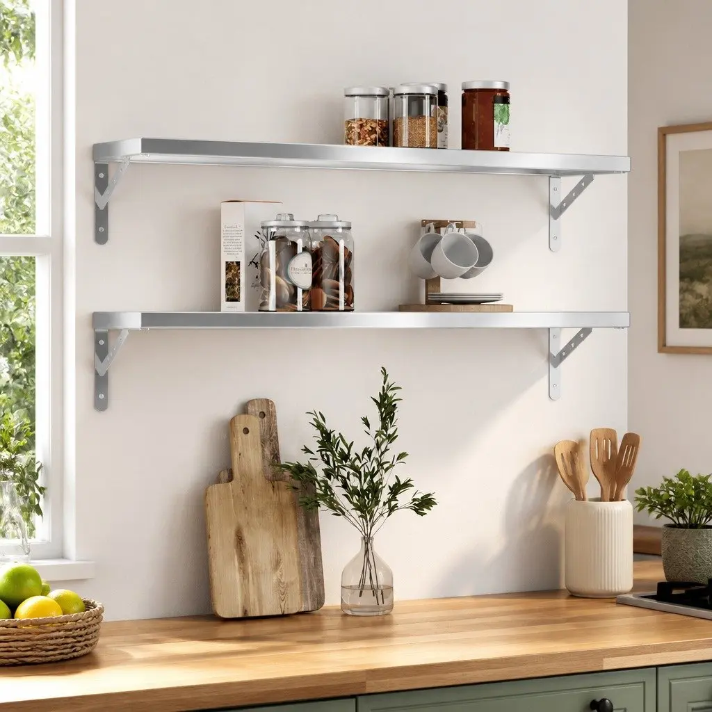 Wall Shelves Space-saving Wall-mounted 100x23.5 cm Silver 2 Piece