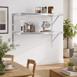 75x40 cm Silver Wall Shelves 2 pcs with Stainless Steel Design