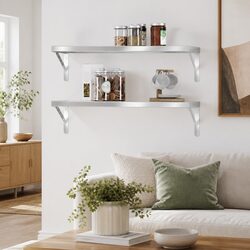 Wall-Mounted Silver Stainless Steel Shelves 75x30 cm, 2 pcs