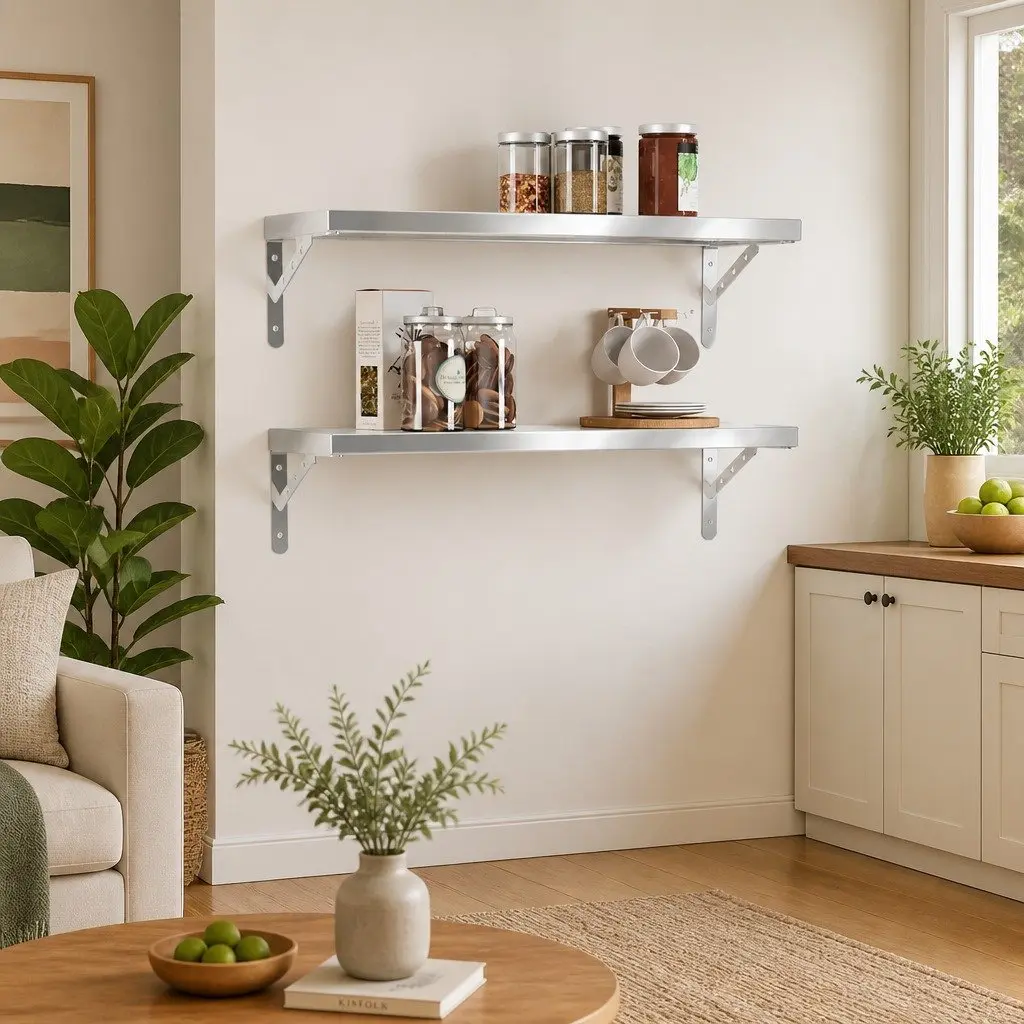 Wall Shelves 2 pcs 75x23.5 cm Silver Floating Shelf Storage Display Rack