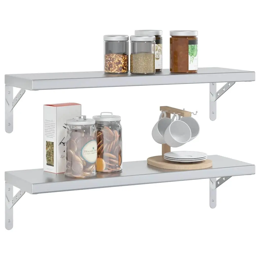 Wall Shelves 2 pcs 75x23.5 cm Silver Floating Shelf Storage Display Rack