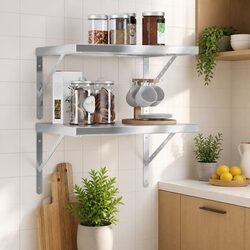 Floating Wall Shelves 2 pcs 50x40 cm Stainless Steel Silver