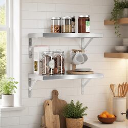 2 pcs Wall Shelves Silver 50x30 cm Stainless Steel Design