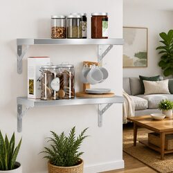 Floating Storage Display Rack 2 pcs 50x23.5 cm Silver