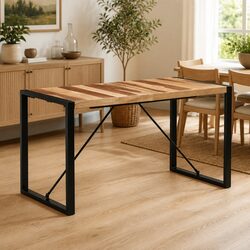 Industrial Style Dining Table 140x70x75 cm with Solid Wood