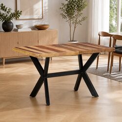 Industrial Solid Wood Dining Table with Steel Frame