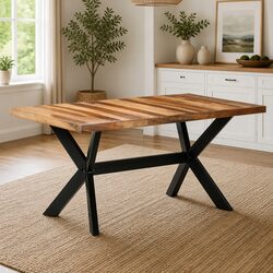 Industrial Dining Table, Handmade Solid Acacia, 160x80x75 cm