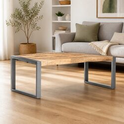 Coffee Table with Steel Frame and Rough Mango Wood
