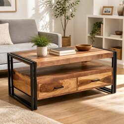 Industrial Coffee Table with Storage Features