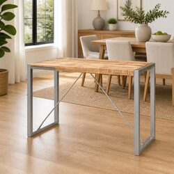 Industrial Dining Table with Solid Mango Wood and Steel Legs