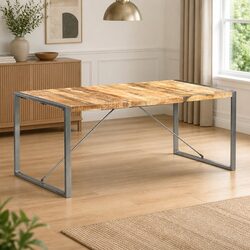Solid Mango Wood Dining Table with Steel Legs 180x90x75 cm