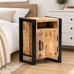 Industrial Mango Wood Bedside Cabinet 40x35x55 cm