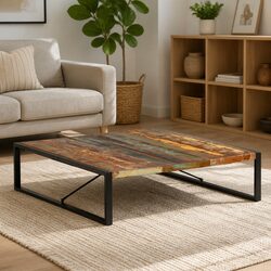 Reclaimed Wood Coffee Table with Steel Legs 140x140x40cm