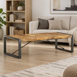 Industrial Wooden Coffee Table 140x70x40cm with Steel Legs