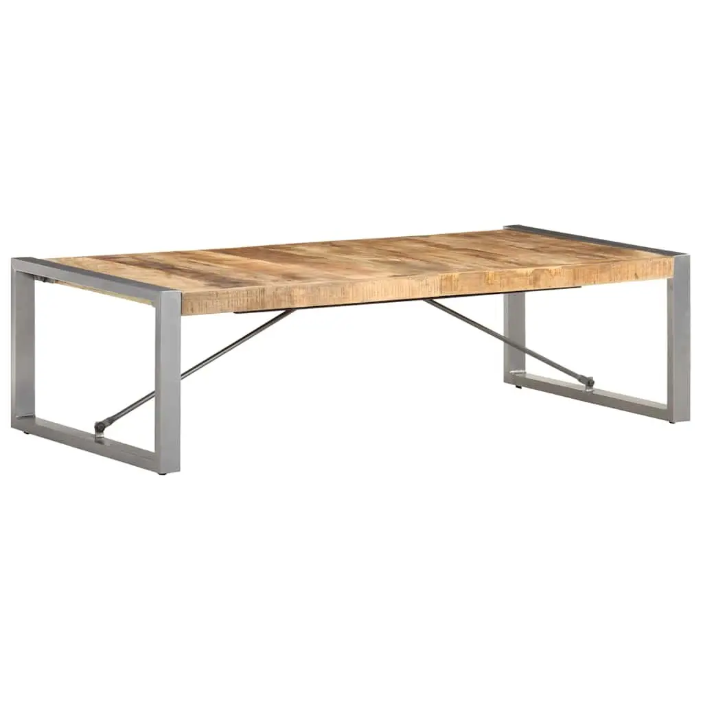 Wooden Coffee Table Industrial Style Brown 140x70x40cm Living Room with Unique Solid Mango Wood and Steel Legs