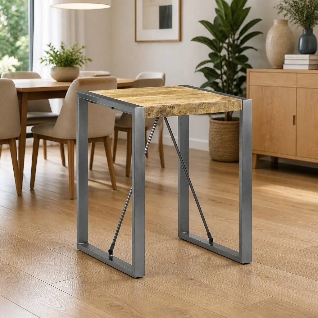 Dining Table Industrial Style Solid Rough Mango Wood 60x60x75cm Grey