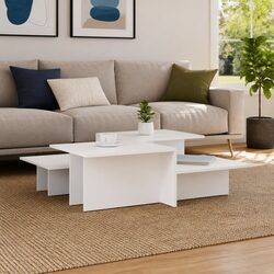 Coffee Table Set - 2 Pieces in White Engineered Wood