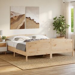 King Size Bed Frame 183x203cm Solid Pine Wood Structure