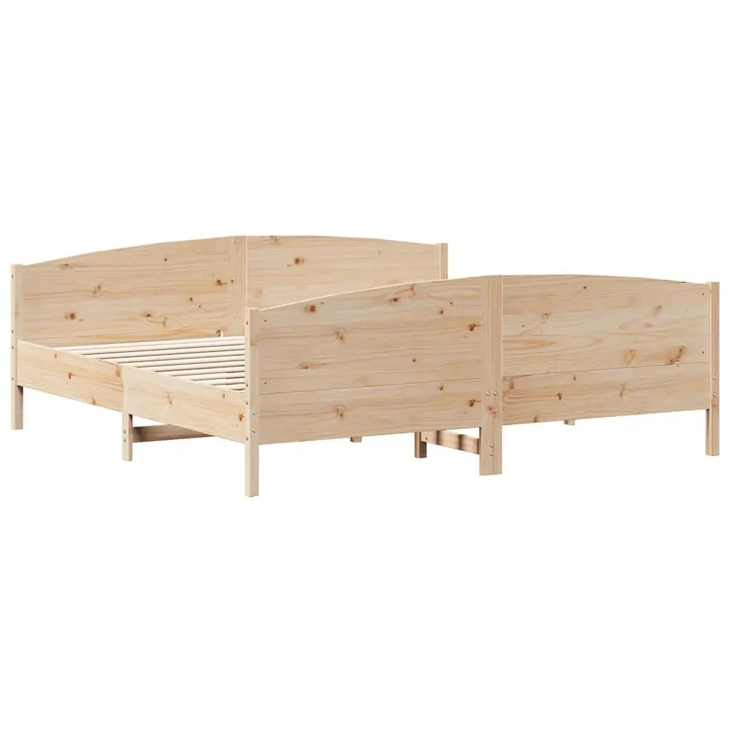 Solid Pine Wood King Bed Frame Brown 183x203cm Slatted Base Headboard Footboard