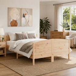 150x200 cm Solid Wood Bed Frame with Plywood Slats