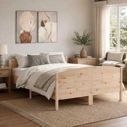 Solid Wood Pine Bed Frame 135x190 cm with Headboard and Footboard