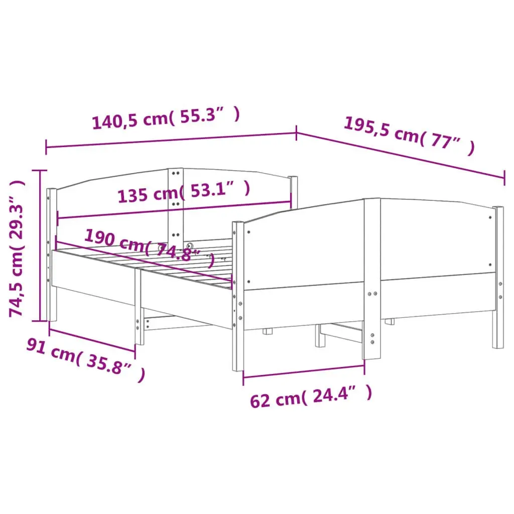 Bed Frame Solid Wood Comfort 135x190 cm Brown