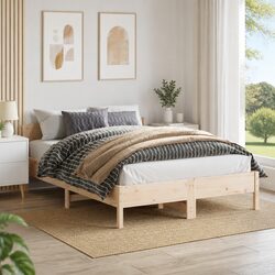 150x200 cm Bed Frame in Brown Solid Pine with Slatted Base