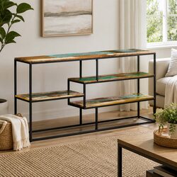 Brown Industrial Sideboard 150x30x75 cm Reclaimed Wood