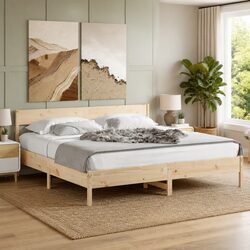 King Bed Frame in Solid Pine Wood 183x203 cm