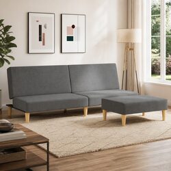 Adjustable Backrest Grey Velvet Sofa Bed with Footstool