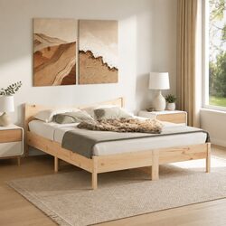 150x200 cm Bed Frame with Solid Pine Wood Construction