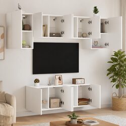 6 Piece Wall-Mounted TV Storage Unit in White