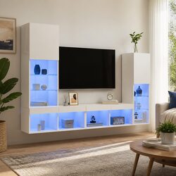 4 Piece Floating Cabinet TV Wall Units with RGB LED Lights