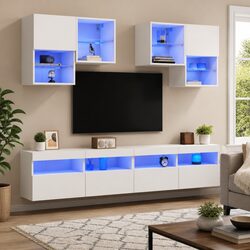 6-Piece Wall-Mounted TV Cabinet Set with RGB LED Lighting