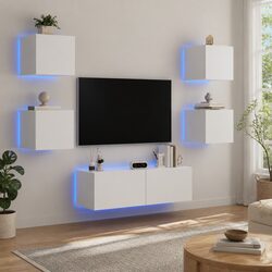 5-Piece RGB LED Wall-Mounted TV Cabinet Set in White