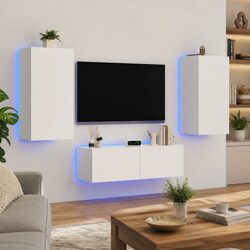 3 Piece White Wall-Mounted TV Storage Units