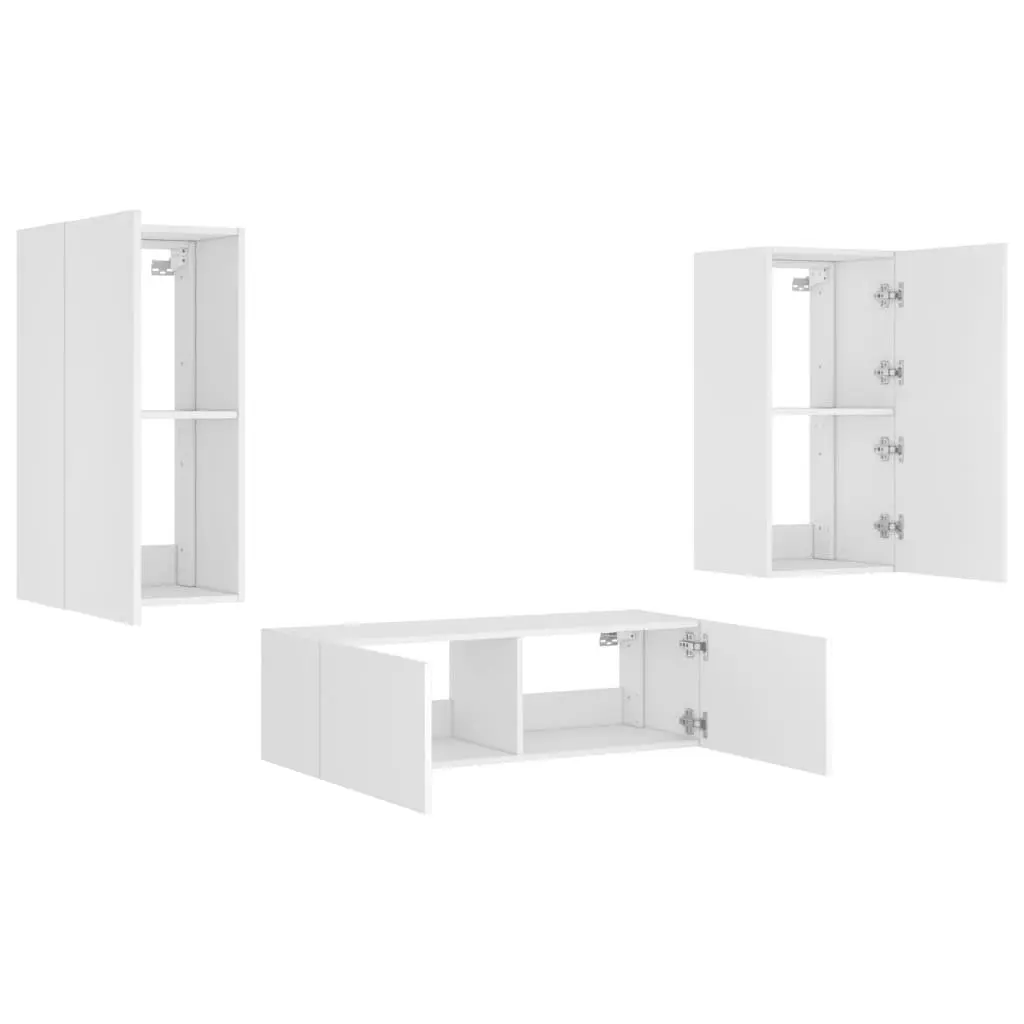 3 Piece White Wall Mounted TV Cabinets with RGB LED Lights